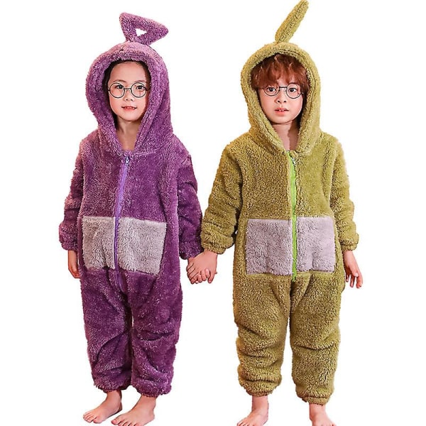 Vuxna Barn Vinter Flanell Pyjamas Onesies Söt Teletubbies Pyjamas Jul Pijamas Förälder-barn Outfits Bebisar Anime Cosplay Green 110-120