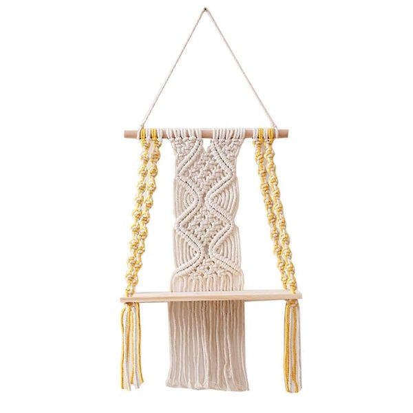 Makramé Vägg Hylla Boho för Sovrum - Vävd Rep