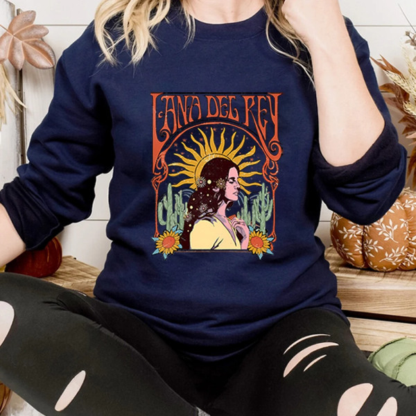 90-tals retro sweatshirt Streetwear Lana Del Rey Vintage Estetisk hoodie Music Tour Shirt Dam Höst Vinter Trendiga toppar Navy Blue XXXL