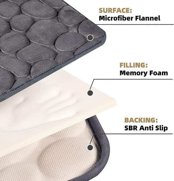 Memory Foam Bademåtte Komfortable Badeværelsestæpper Super Absorberende Badeværelsestæpper Maskinvaskbare Badeværelsesmåtter Skridsikre Tæpper Bløde Sten Prægede Tæpper Thi