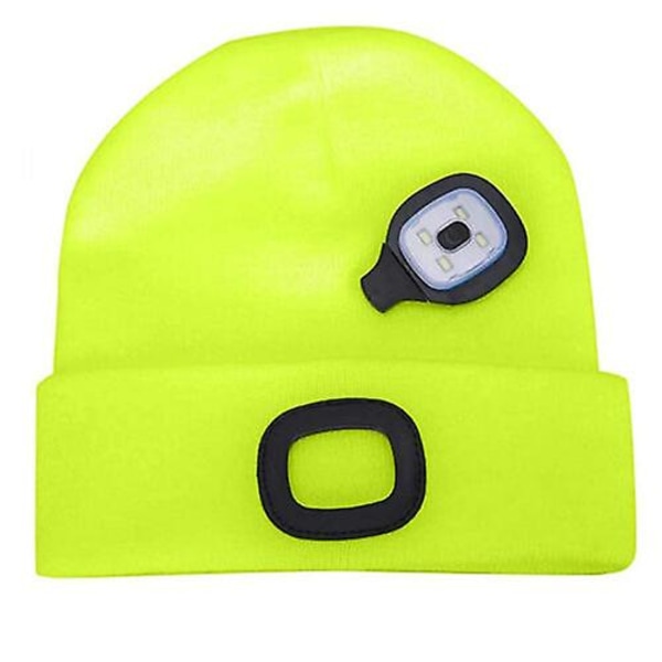 Unisex Led Mössa Hatt Utan USB -uppladdningsbart batteri 5 timmars högeffektsljus Light Yellow