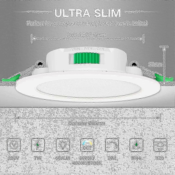 6 st 7w Vit LED Downlight Infällda Taklampor Smal Spot Light
