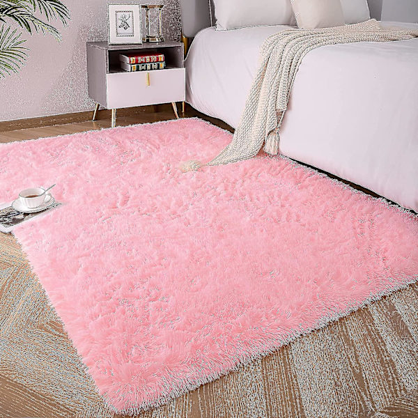 Tflycq Soft Fluffy Area Mattor Kompatibel med Sovrum Barnrum Plysch Shaggy Nursery Matta Furry Throw Mattor Kompatibel med Pojkar Flickor, College Sovsal Pink 2.6 * 5.2 Feet