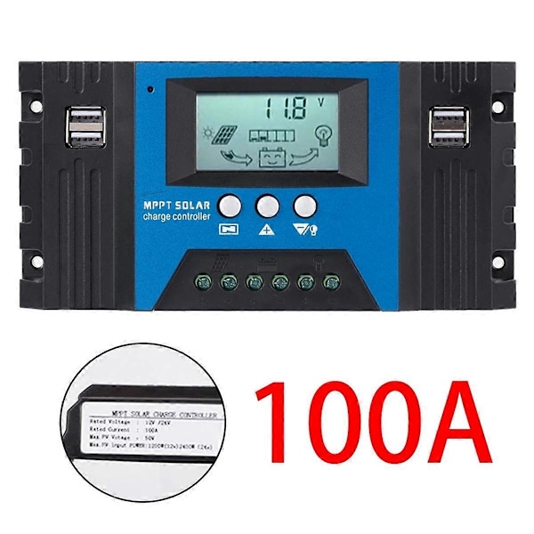 100A MPPT Solcelle Opladningscontroller Dobbelt USB LCD Display 12V/24V Auto Solcellepanel Oplader Regulator med Belastning