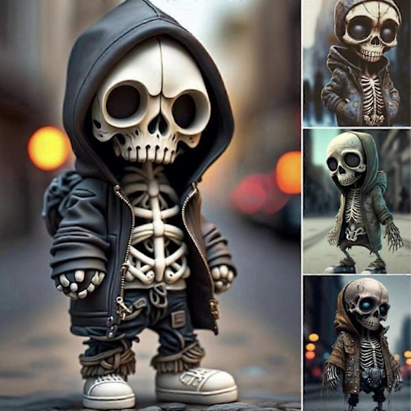 Resin Skelet Figurer Sort Skelet Dukke Ornament Kranie Statue Skrivebord 2024 Ny