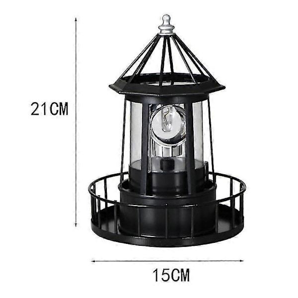 LED-solcellsdriven fyr, 360 graders roterande utebelysning A