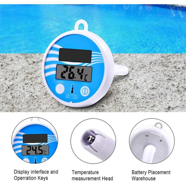 Flydende Solar Digital Pooltermometer - Elektronisk Pooltermometer - Flydende Solar Termometer - Med LCD-skærm - Til Udendørs og Indendørs Pools og Spabade