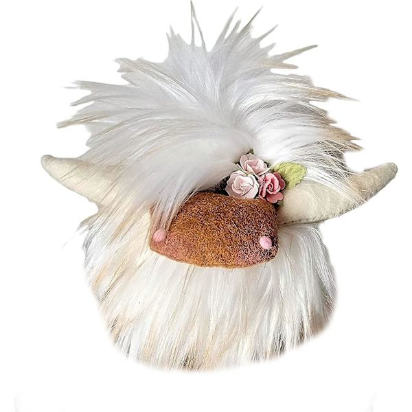 Handgjord Highland Cow Gnome, Farmhouse Nordic Dwarf Heminredning White