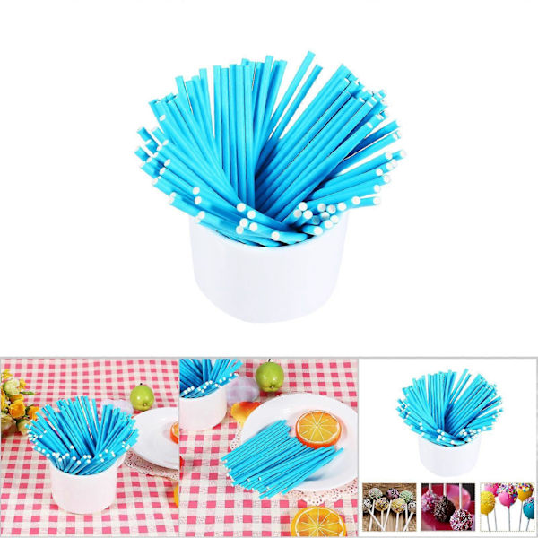 100 st/set Färgglada Lollipop-pinnar Cake Pop-pinnar för godis Choklad 10cm Blå