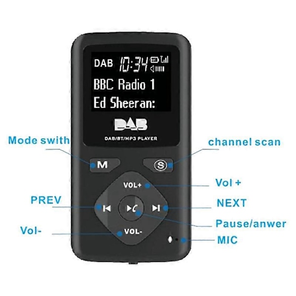 Bærbar FM/Digital Bluetooth Radio Personlig Lomme FM Mini Radio MP3-spiller Micro-USB for Hjem