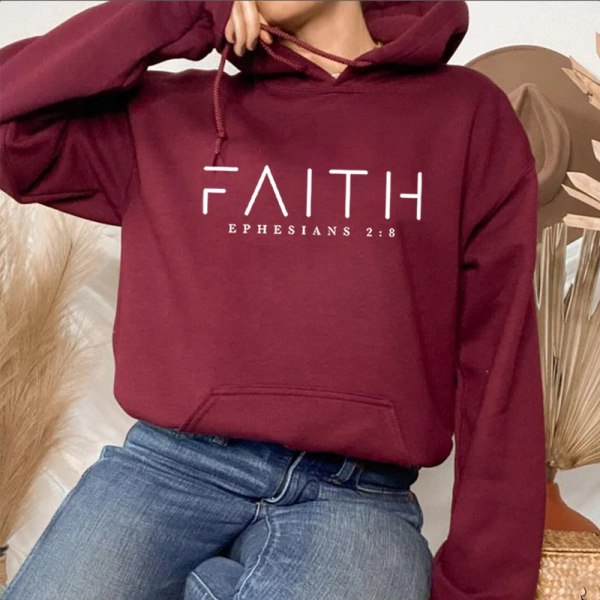 Faith Hoodie Ephesians Hooded Bible Vers Sweatshirt Kristna Kläder Kristna Dam Pullover Unisex Trendig Hoodie Black M