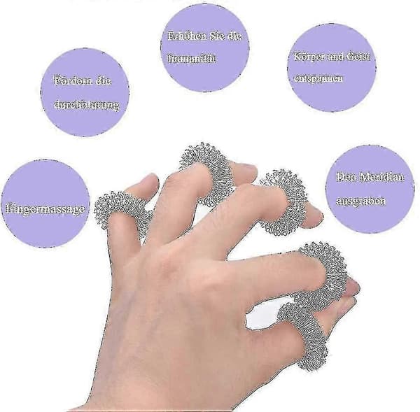 Massasjering Piggete Sensoriske Fingerringer, Akupressurringer sølv 5 stk