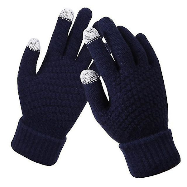 Vinterhandskar med pekskärm för kvinnor Tjocka Varma Stickade Stretchhandskar Imitation Ull Helfinger Utomhusskidåkningshandskar Grey