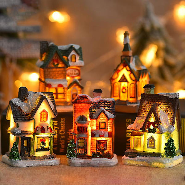 Snögubbe Santa Claus Luftballong Jul Led Ljus Ornament Jul Barn Gåvor Jul Hem Sovrum Dekoration Navidad Noel 2023-C-yellow house