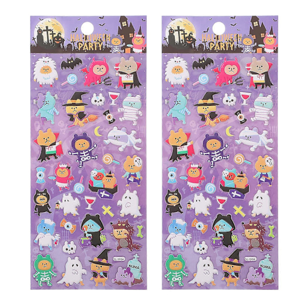 2 Ark 3D Tecknad Klistermärke Dekorativ DIY Klistermärke Halloween Bubbeldekaler för DIY Handbok Dekoration