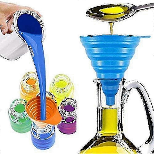 Keittiösuppilo, 2 kpl kokoontaittuva suppilo pullojen täyttöön, pieni joustava silikonisuppilo nesteille, hillolle, pavuille, autoille, pulloille