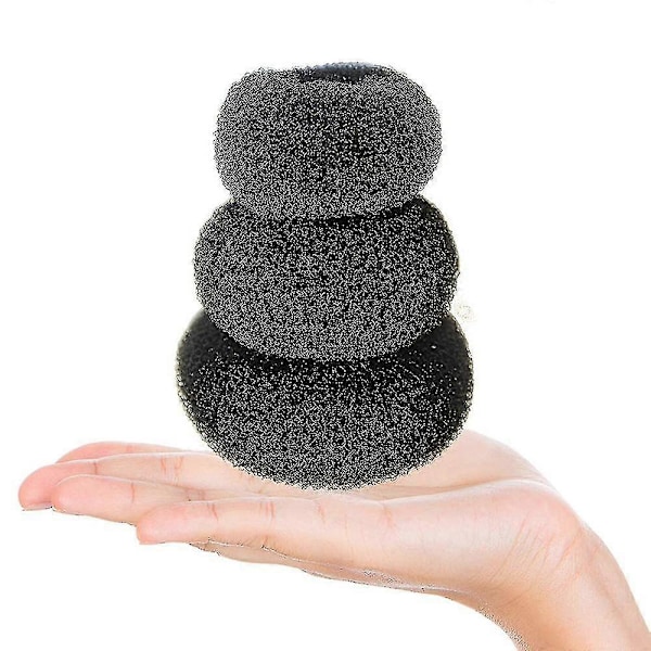 3 stk. Dame Hår Chignon Knold Donut Formere Knude Ring Knold Sort