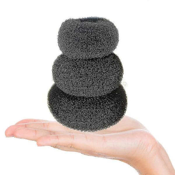 3 Stykker Dame Hår Chignon Bun Donut Formere Knute Ring Bun Svart