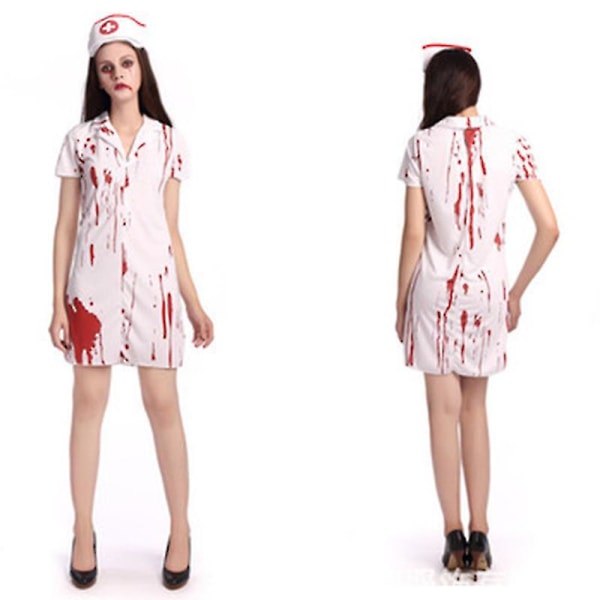 Kostym Zombie sjuksköterska klänning med hatt av skrämmande sjukhus för kvinnor