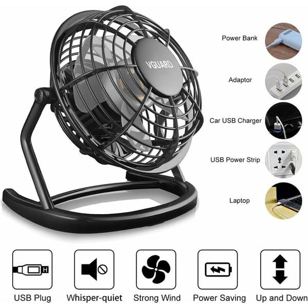 4-tums Mini USB-fläkt – 360° Rotation – Tyst Drift för Kontor, Camping, Barnvagnar – USB-driven – ABS-plast