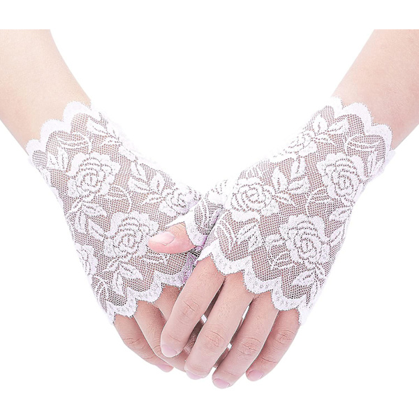 Spetshandskar fingerlösa, blommönster brudhandskar för bröllop korta handskar present