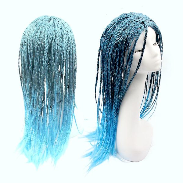 Descendants 3 Mal Bertha Maleficent Curls Live Evil Straight Blue Barn Flickor Cosplay Cap Klänning Halloween Kostym För Barn Peruk wig 130
