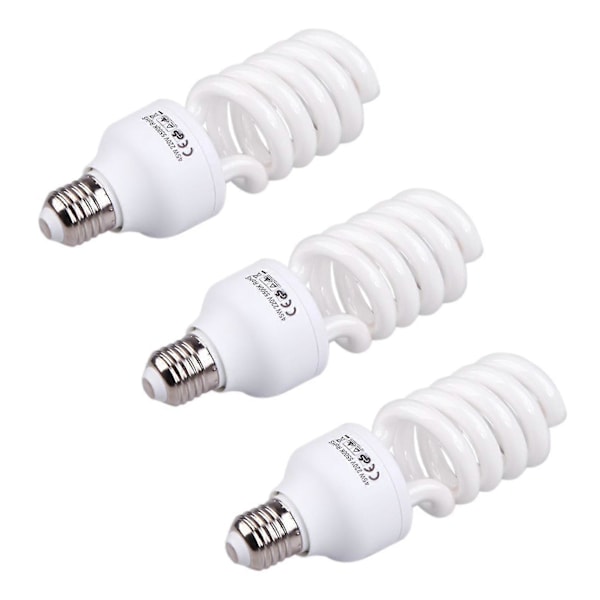 3x Kompakt E27 220v 5500k 45w Fotostudio Pære Videoopptak Daglys Lampe Hvit