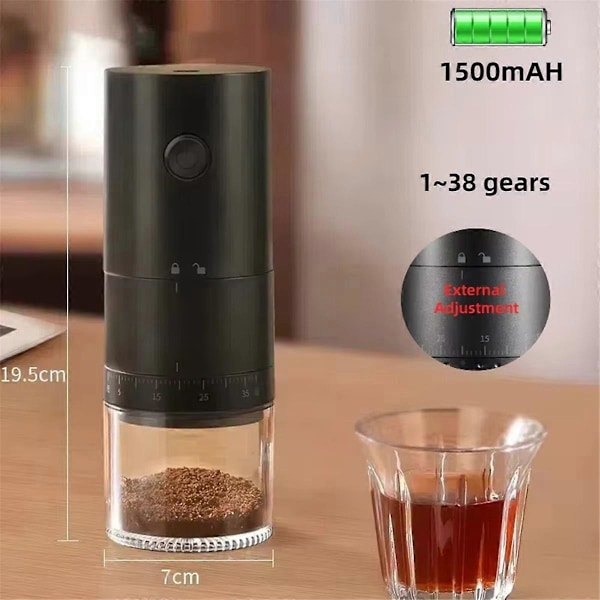 Oppladbar USB Elektrisk Kaffekvern - Bærbar 38 Gir Justerbar Mini Kaffemaskin, Ideell f