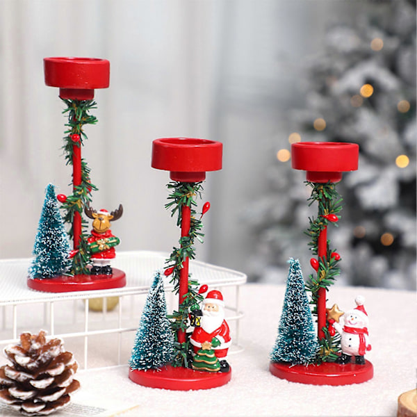 Juletre Lysestake Resin Søyle Lysestake Juletre Snømann Julenissen Reinsdyr Skrivebordsfigur til Hjem Peishylle Peis