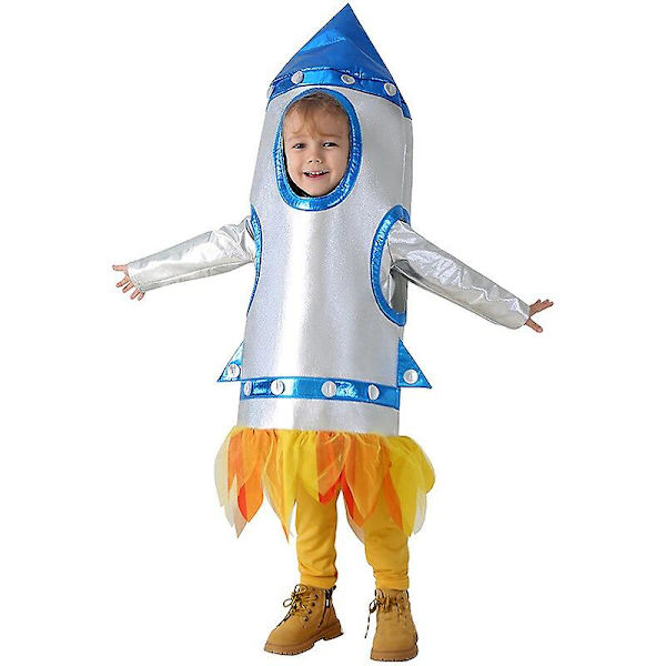 Unisex barn Flickor Astronaut Jumpsuit Fancy Dress Up Pojkar Barn Robot Kostym Toddler 3d Rocket Halloween Kostym 2023 Robot Bag Age 3-4 Years Old