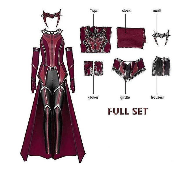 Kvinnlig Wanda Maximoff Cosplay kostym Scarlet Witch Huvudbonader Kappa och byxor Fullt set Outfit Halloween Accessoarer Rekvisita XXXL