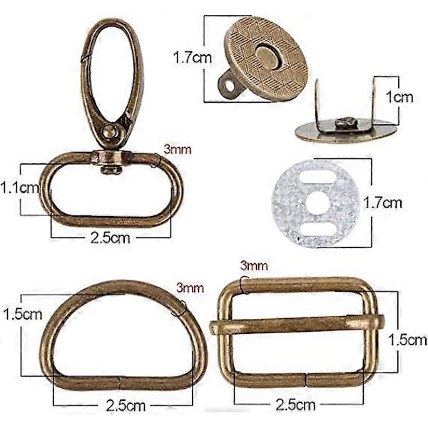 40 stk. Metal Tri-Glide Spænde + D-formede Ringe + Drejekroge + Magnetiske Syknapper DIY Tilbehør til Bælte Rygsæk Håndværkstasker