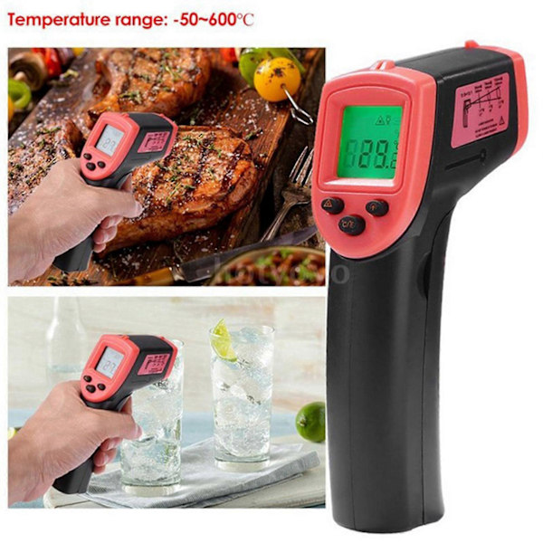 HW600 Berøringsfrit Termometer LCD Infrarødt Digitalt Temperaturmålings Termometer (Rød)