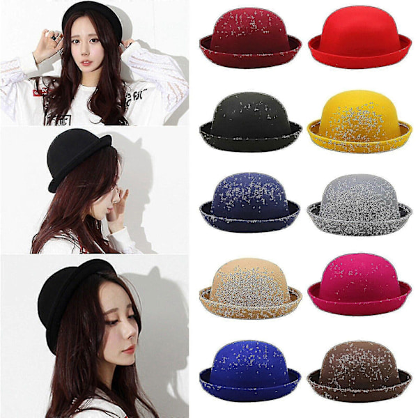 Elegant Voksen Ensfarvet Hat Oprullet Skygge Panama Bowler Hat Spand Hat Herre Dame-jie