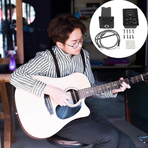 4-bands Akustisk Gitarr Preamp EQ Equalizer Gitarrförförstärkare Piezo Pickup med LCD-stämare Volym Blend Presence Diskant Mellanregister Bas Kontroll utan B
