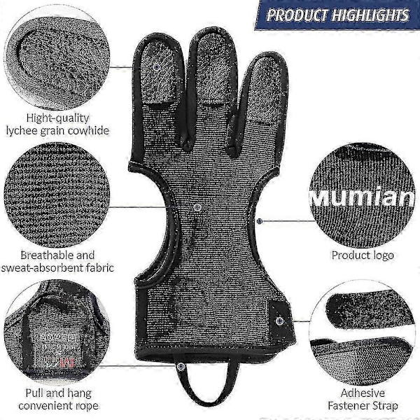 1 Stycke Utomhus Bågskyttehandskar Skytte Jakt Läder Tre Finger Skydd Bågskytte Skyddsutrustning Tillbehör