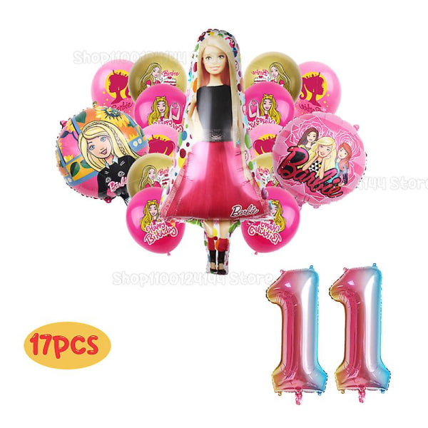 Barbiee Doll Födelsedagsfest Dekorera Tillbehör Rosa Tjejtema Bordsservis Kopp Tallrik Ballong Baby Shower Prinsessan Festdekor Presenter 17pcs set 11