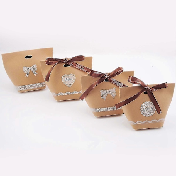 Godisaskar av kraftpapper, söta bröllopsgåvoaskar, DIY-presentpåsar för fester, kreativa godisaskar av papper, kraftpappersfärg, 50-pack