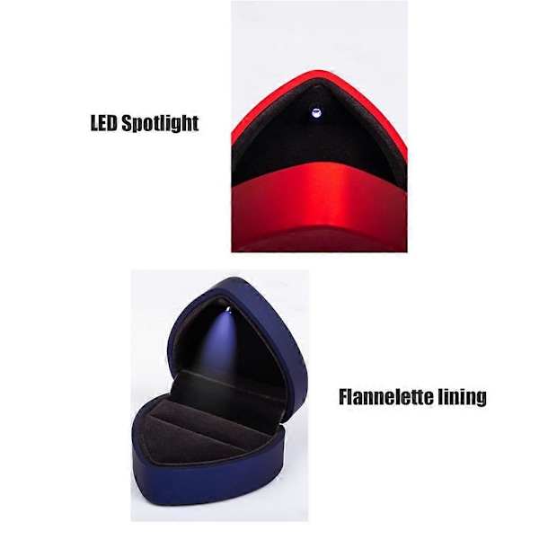 Hjerteformet ringæske med LED-lys Display Opbevaring Smykkeskrin Ringpose Fødselsdagsgave