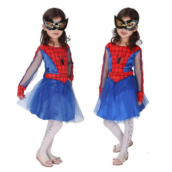 Flickor Spider Girl Costume Dress Up Superhjälte Spider Man Fancy Dress Långärmad-rosa eller röd Blue L