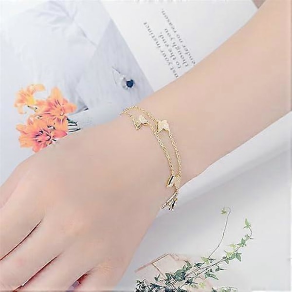 Kjede Hjerte Sommerfugl Armbånd for Kvinner, Justerbart Delikat Lenkekjede Armbånd Armlenke Smykker i Rustfritt Stål