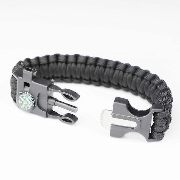 Overlevelsesarmbånd (Pakke med 1) Flint og stål-ildstarter, fløyte, kompass, justerbar armbåndslengde for camping, villmarksoverlevelse, nødsituasjon