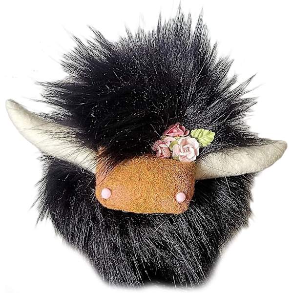 Handgjord Highland Cow Gnome, Farmhouse Nordic Dwarf Heminredning Black