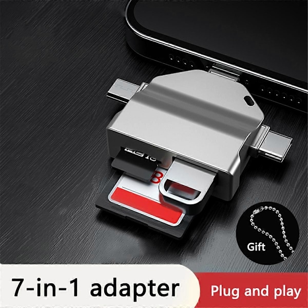 Multifunktionell 7 i 1 Kortläsare USB 2.0 Typ C till SD Adapter USB Flash-läsare för PC Laptop Åtkomst