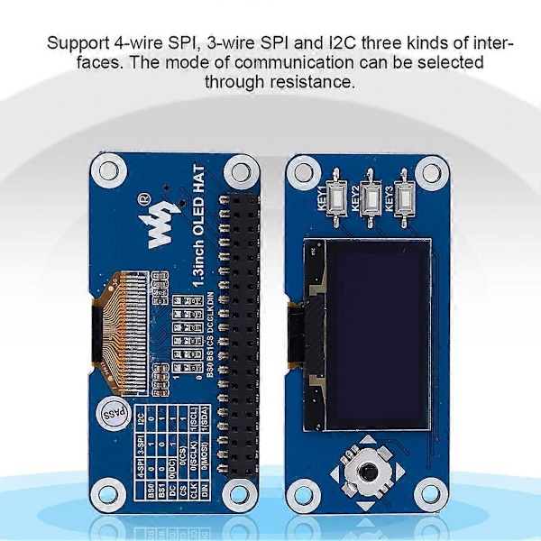 1,3 tuuman OLED-näyttö HAT -laajennuskortti Raspberry Pi 2B/3B/Zero/Zero W -laitteille