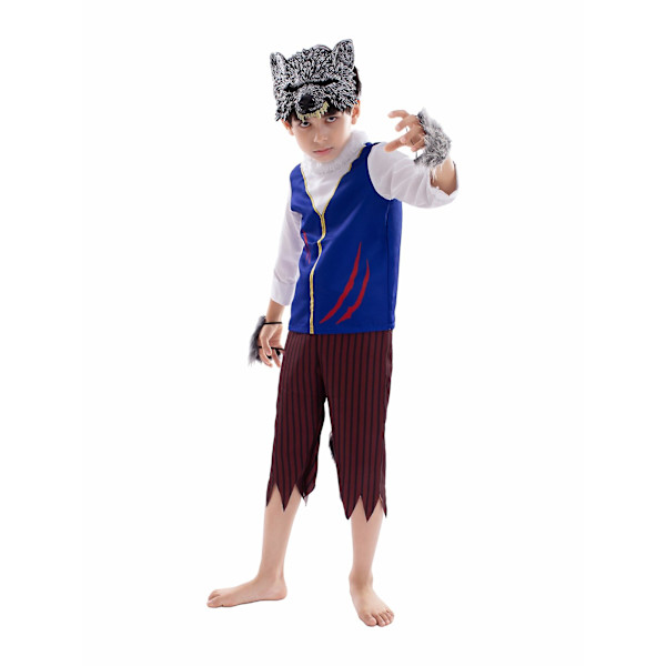 Barn Varulv Halloween Dräkt Varg Kostym Kostym Med Varulv Mask Barn Djur Fest Dräkter Pojkar Wolfman Kostym S (105cm-115cm)