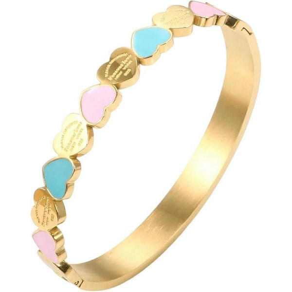 Söta Kärlekshjärta Guldpläterade Rostfria Stål Lyckobräsletter för Kvinnor, Sött Kärlekshjärta Armband Bröllopsfest Charm Bräsletter Smyckesgåva