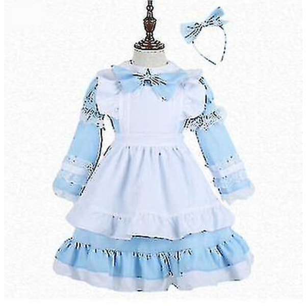 Snabb leverans 3-15 år Barn Flickor Alice Maid Cosplay Karnevalsdräkt Barn Fancy Dress Halloween Alice In Wonderland Kostym Blue M
