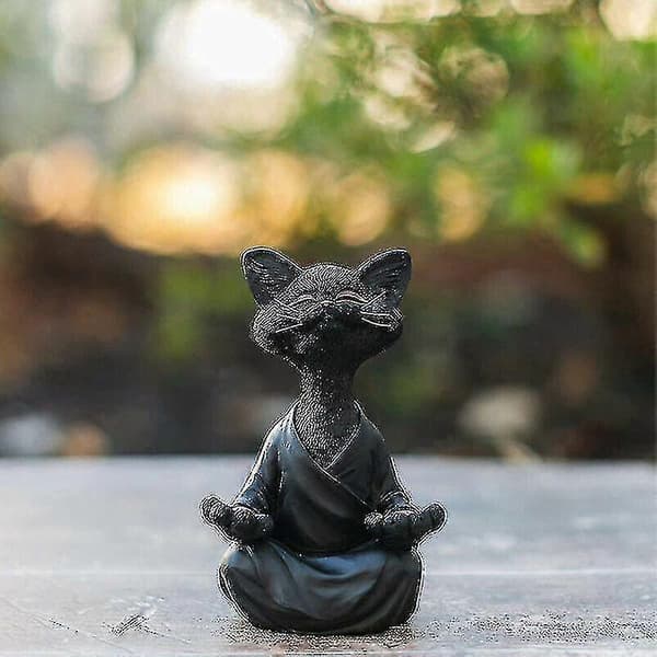 Finurlig Sort Buddha Kat Figur Samlerobjekt Glad Hjem Dekoration Have (farve: sort)