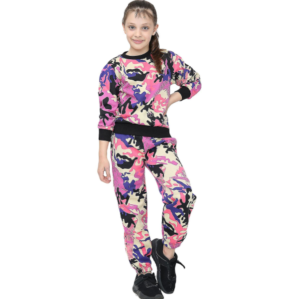 Barn Unisex Sweatshirt Set för enkel träningsoverall Camo Baby Pink 9-10 Years